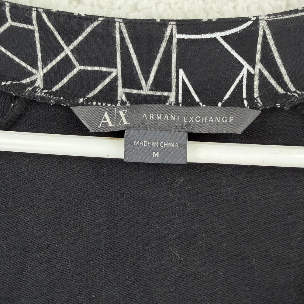 Armani Exchange Dress Womens Medium Black White Geometric Logo Tunic Pockets - Picture 3 of 8